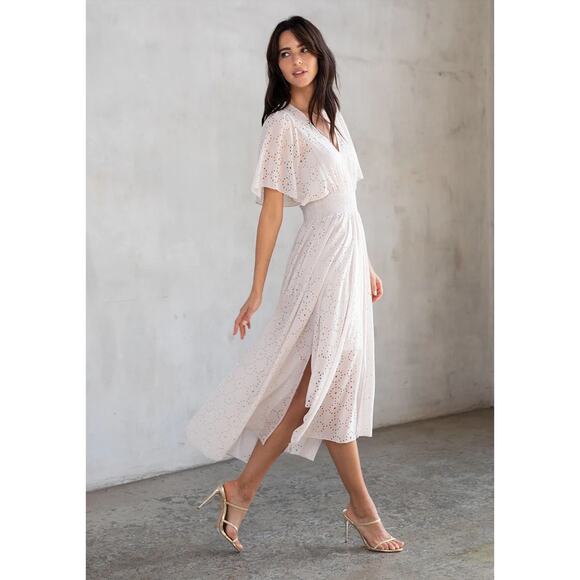 It’s All Love Chiffon Maxi Dress Medium – Boho Resort Laser-Cut Metallic Detail - Picture 9 of 12